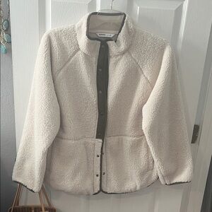 Cozy Cream Teddy Jacket with Gray Trim
